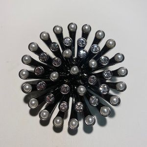 Pewter, Pearls and Bling Brooch